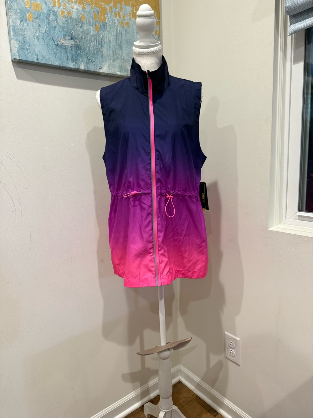 Xersion Womens Navy to Pink Ombre Sleeveless Wind Vest Size Medium